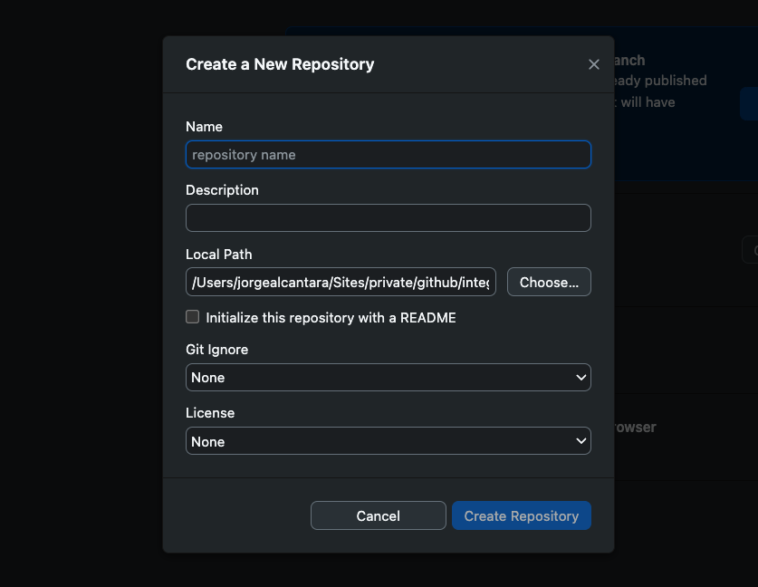 Creating a new repository in GitHub Desktop